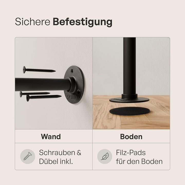 pamo Kleiderstange Wandmontage 460 kg Traglast - offener Kleiderschrank industrial schwarz aus Metal