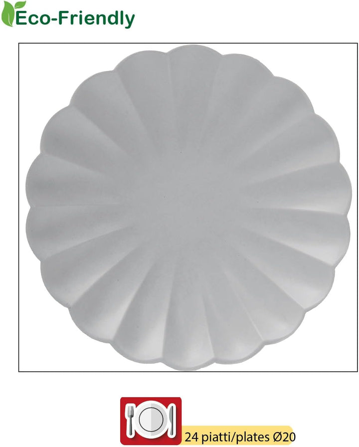 Ciao - Partygeschirr Flower Shape für 24 Personen (112 pcs: 24 Pappteller Ø23cm, 24 Pappteller Ø18cm