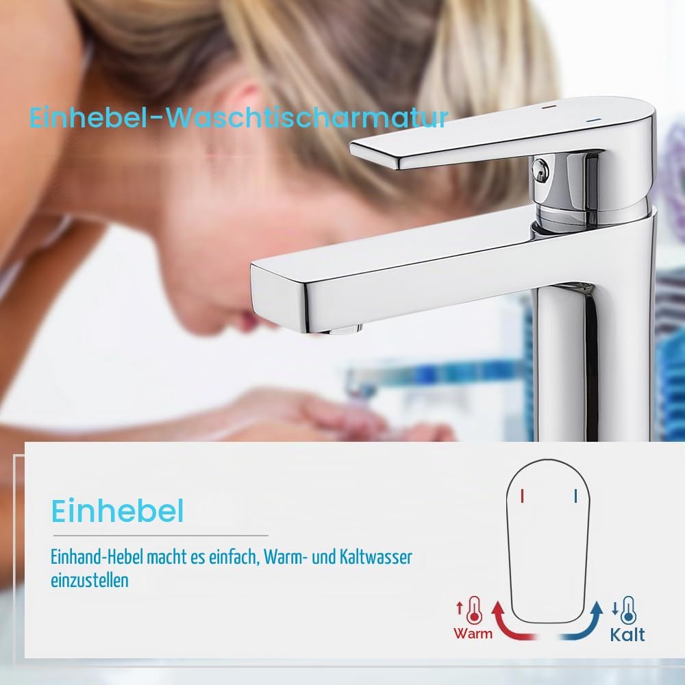 GRICOL Wasserhahn Bad Waschbecken Messing Mischbatterie Einhebelarmatur Badarmaturen Hoch Silber