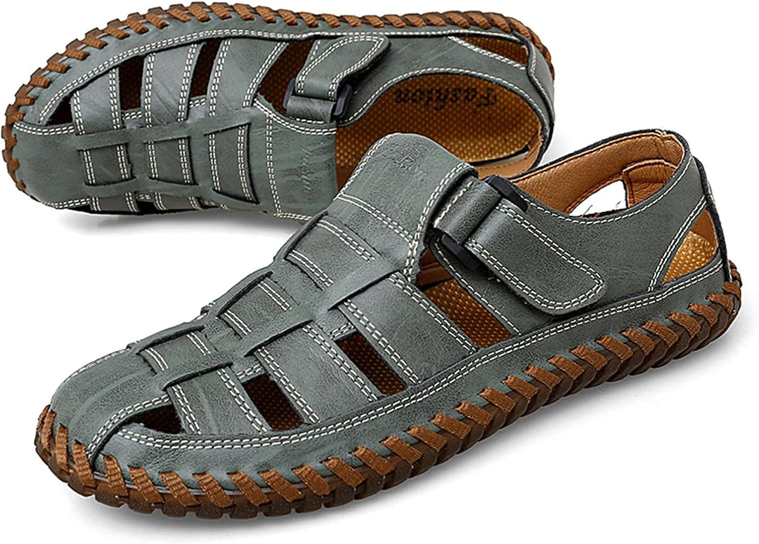 Moodeng Herren Sandalen Outdoor Leder Sommer Outdoorsandalen Sport Trekking Strand Geschlossene Klet