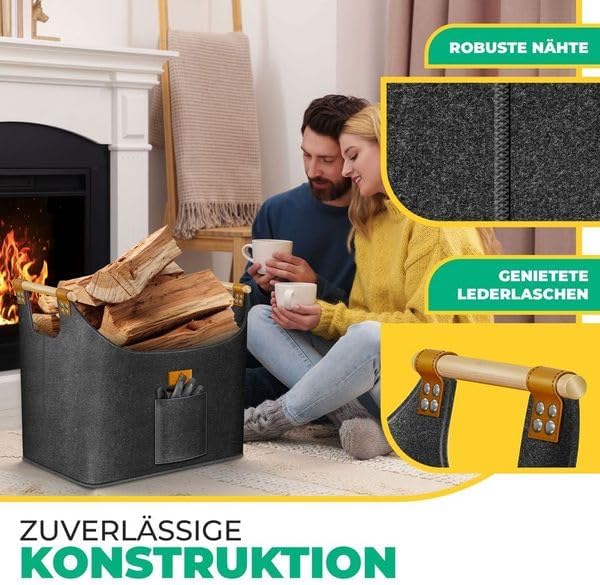 KESSER® Brennholzkorb XXL 90 Liter | Kaminholztasche extra dicker Filz | Feuerholzkorb faltbar mit v
