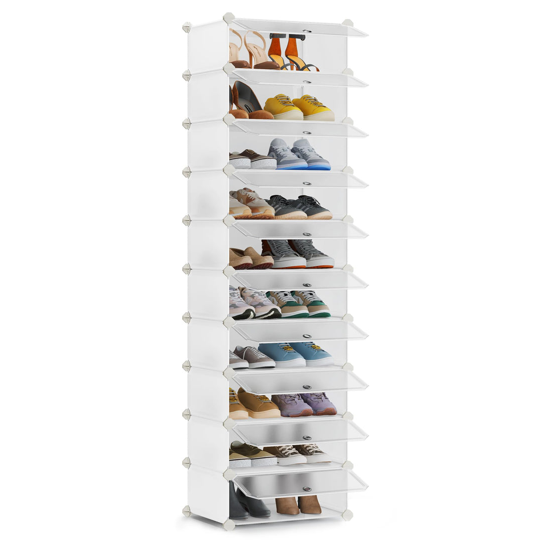 SONGMICS Schuhregal, Steckregal, Regalsystem, Schuh-Organizer, DIY-Regal, mit Tür, aus PP-Kunststoff