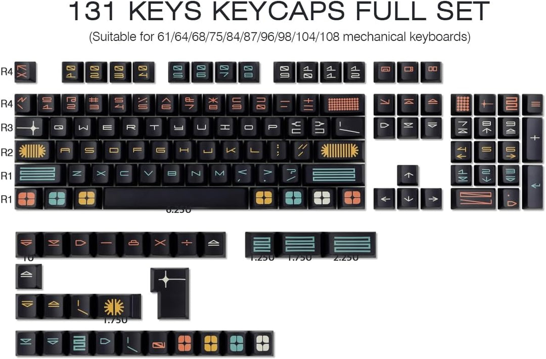 PBT Keycaps, 131 Keys Custom Black Expo Keycaps, Shine Through Side Engraved Transparent Keycaps Che