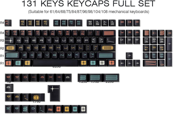 PBT Keycaps, 131 Keys Custom Black Expo Keycaps, Shine Through Side Engraved Transparent Keycaps Che
