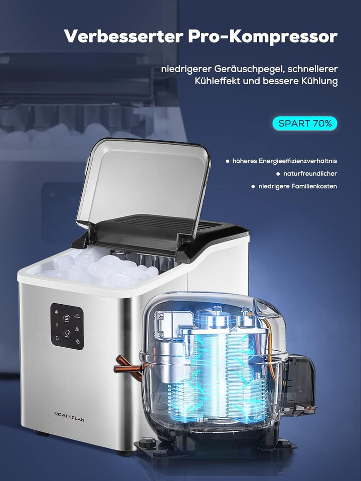 NORTHCLAN Eiswürfelmaschine mit 2 Eiswürfelgrössen, 12 kg 24 St, 9 Eiswürfel in 6 Minuten, Selbstrei