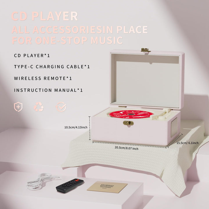 Yintiny Time Music Box CD-Player mit Lautsprechern für Zuhause (Rosa)