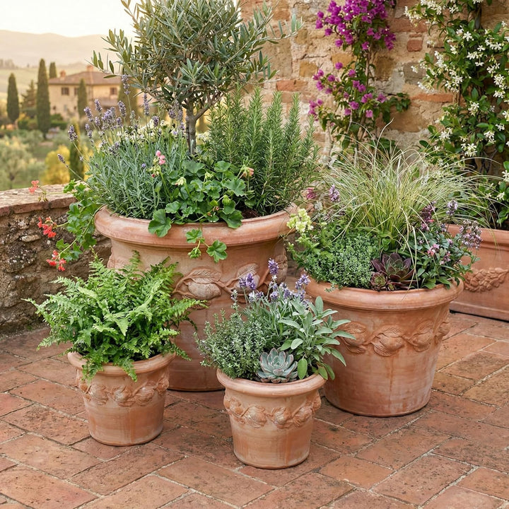 Teramico Blumentopf Pflanzgefäss Übertopf Italienisches Terrakotta inklusive Füsse Conca Limoni -abs