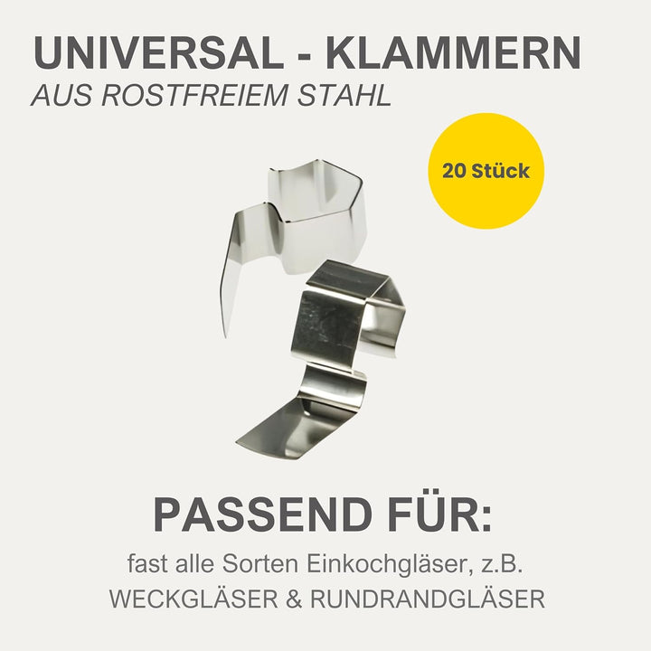 mikken Einmachset-Set 10 Weckringe 94x108 mm Gummiringe für Weckgläser 10 cm und 20 Metallklammern