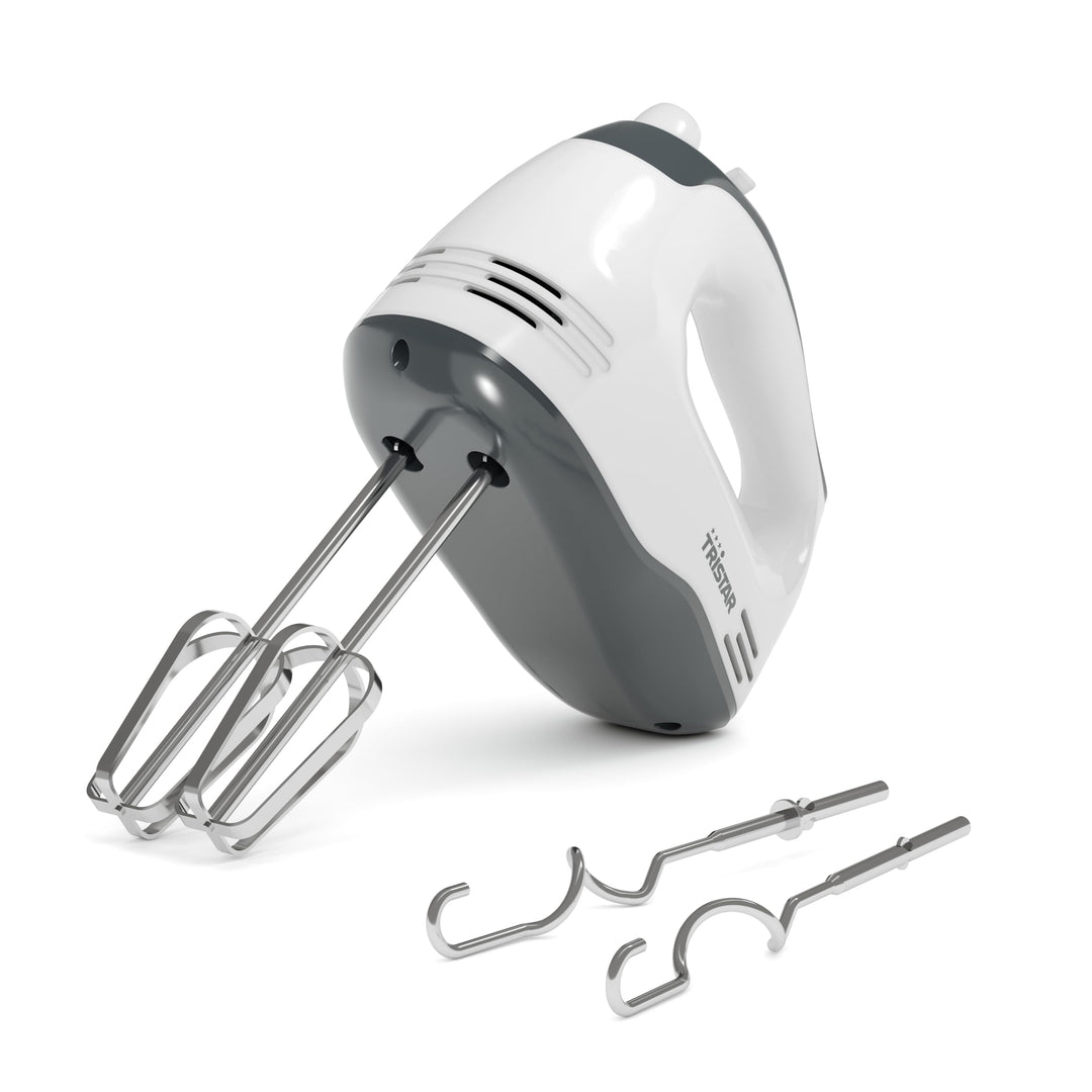Tristar Handmixer, 5 Geschwindigkeitsstufen, 200W, Ergonomisch, Edelstahl-Rührbesen und Knethaken, S
