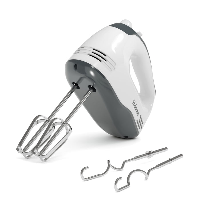 Tristar Handmixer, 5 Geschwindigkeitsstufen, 200W, Ergonomisch, Edelstahl-Rührbesen und Knethaken, S