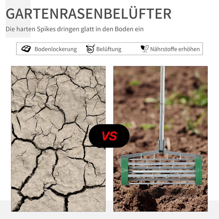 Outsunny Rasenlüfter Grifflänge einstellbar Handvertikutierer Rasenbelüften Stachelwalze Rasen rolle