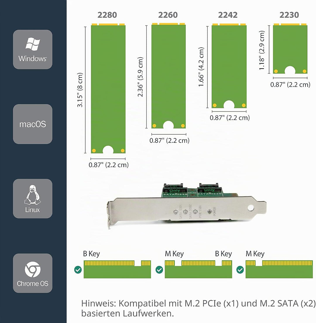 StarTech.com 3 Port M.2 SSD (NGFF) Adapterkarte - 1x PCIe (NVMe) M.2, 2x SATA III M.2 - PCIe 3.0 - P