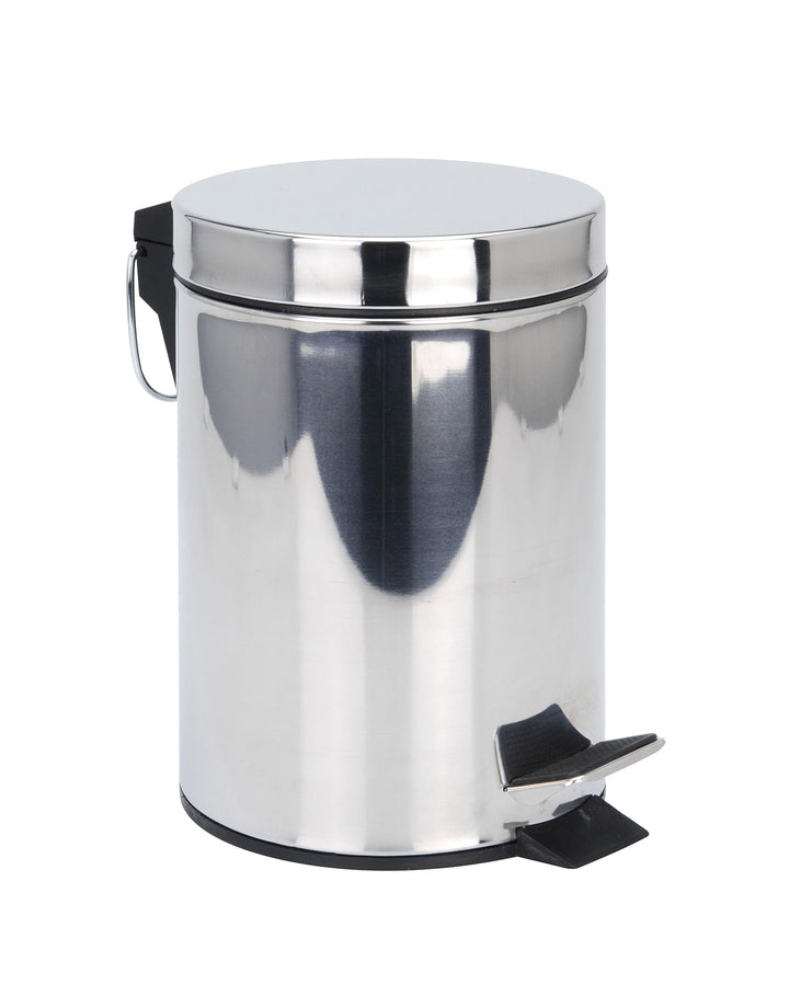 Spetebo Edelstahl Tretmülleimer silber rund - 5 Liter - Metall Kosmetikeimer in zeitlosem Design - M