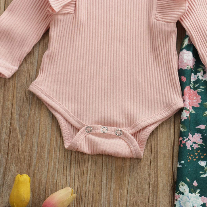 Geagodelia Babykleidung Set Baby Mädchen Langarm Body Strampler + Blumen Hose + Stirnband Neugeboren
