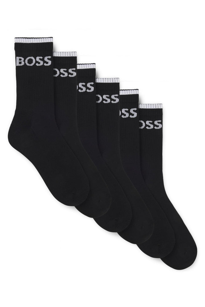 BOSS Herren 6P QS Stripe CC Sechser-Pack kurze Socken aus geripptem Baumwoll-Mix 39-42 -001 black, 3