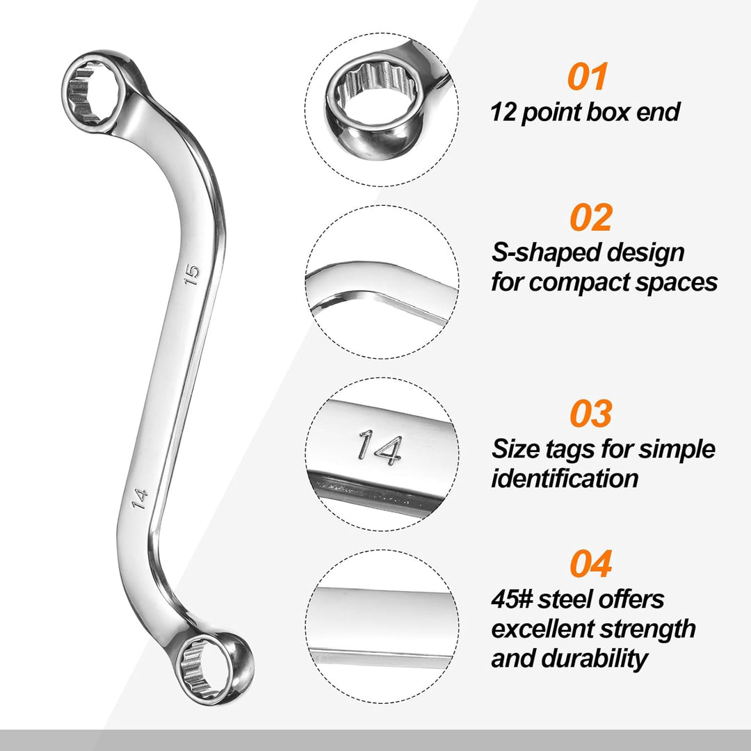 QUARKZMAN 14mm x 15mm/16mm x 17mm Doppel Ringschlüssel Metrischer 12-Punkt S-Form Verchromt 45# Stah