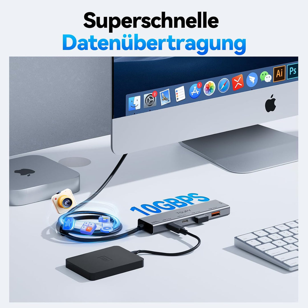 TSUPY USB Hub 3.2 Gen 2, 10Gbps USB Splitter mit 2* usbc 3.2 und 2*USB-a 3.2 Ports, usb3.2 Verteiler