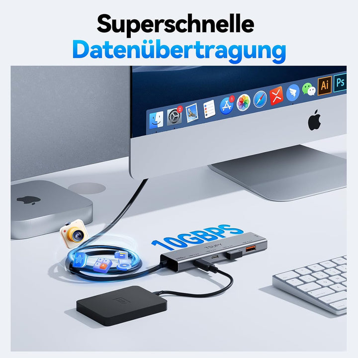 TSUPY USB Hub 3.2 Gen 2, 10Gbps USB Splitter mit 2* usbc 3.2 und 2*USB-a 3.2 Ports, usb3.2 Verteiler