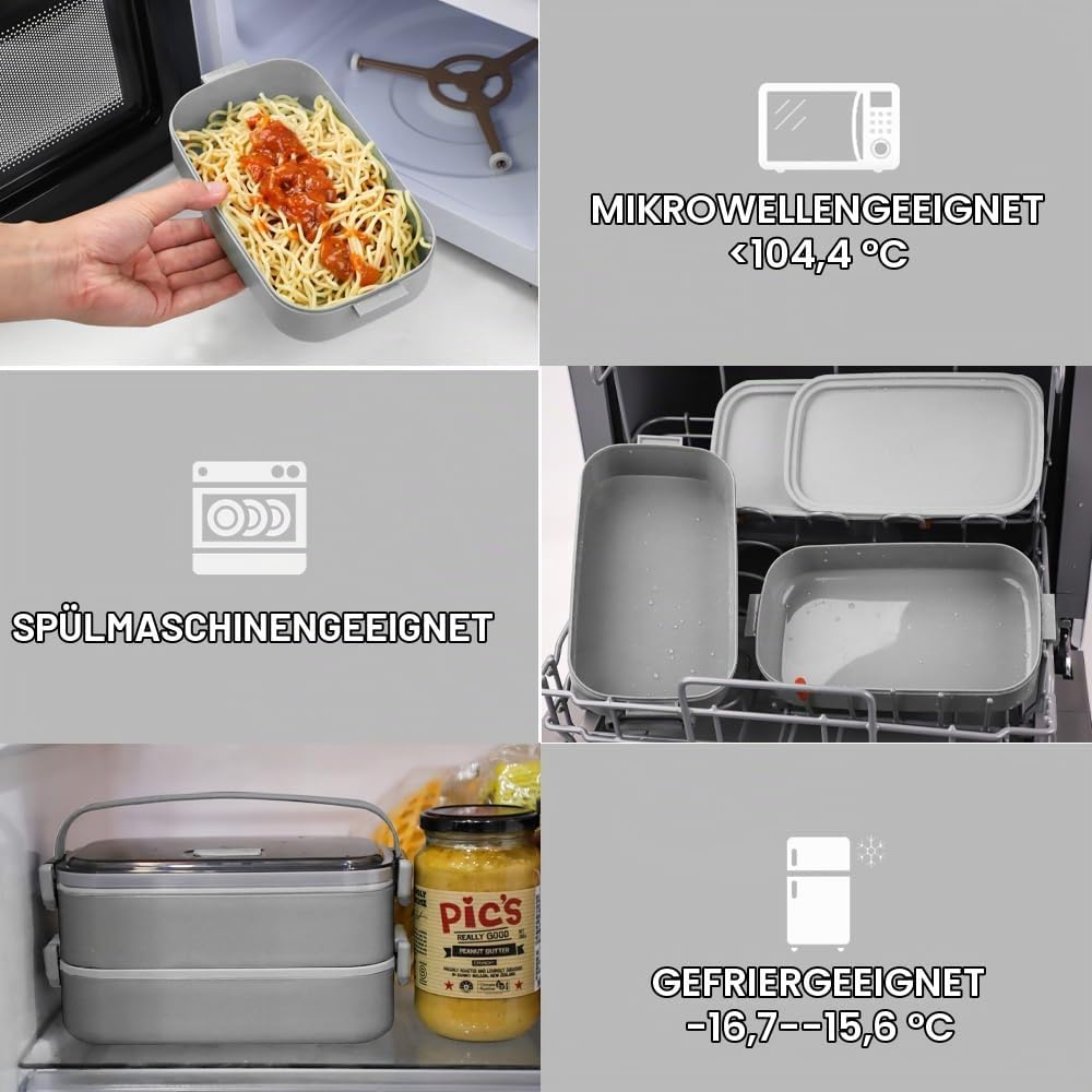 Bugucat Lunchbox 1600ML, 3 in 1 Bento Box Brotdose Auslaufsicher Luftdichte Brotzeitbox mit Fächern