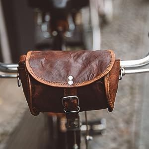 american blue Leder Fahrradtasche Lenkertasche Satteltasche Umhängetasche Leder Vintage Braun