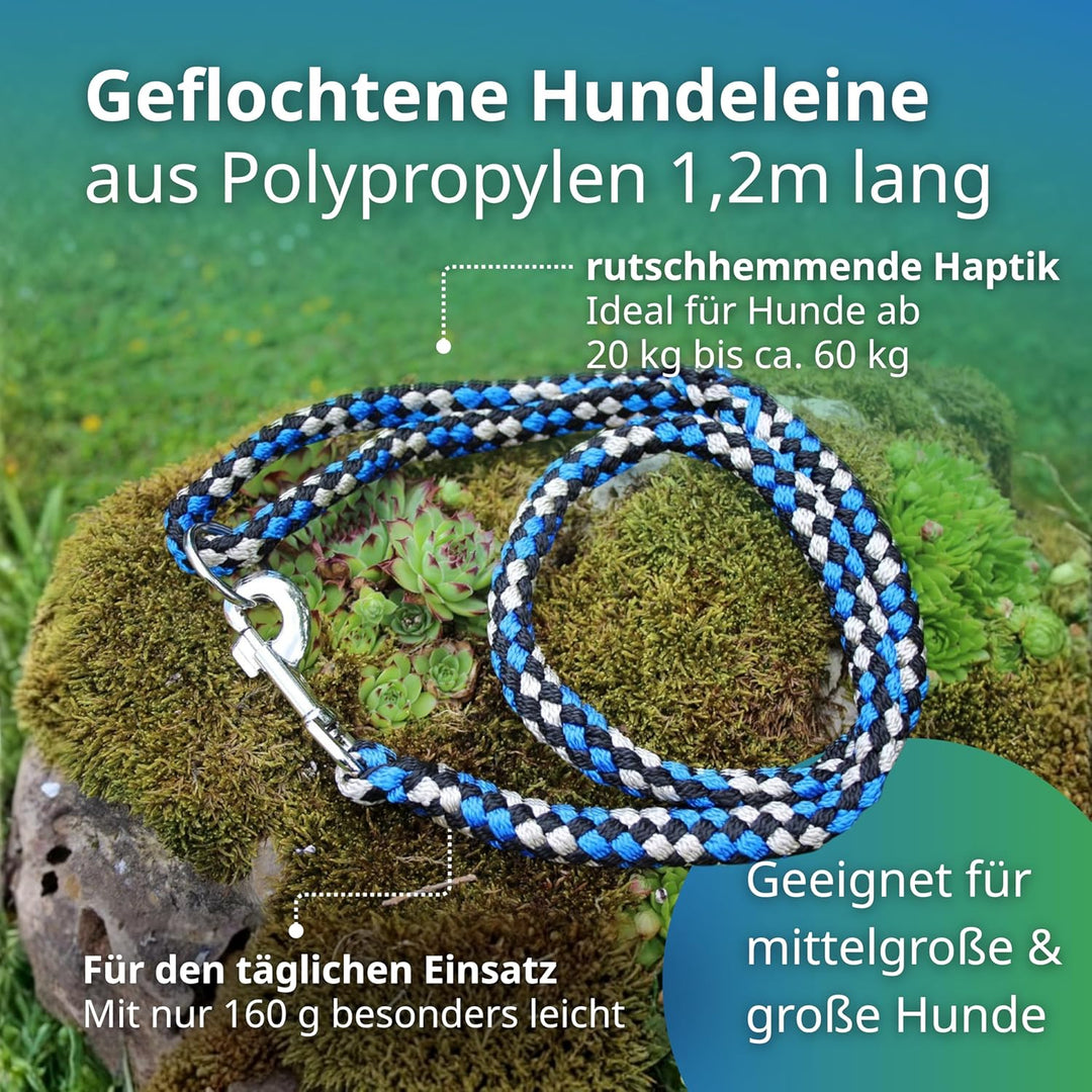 Geflochtene Hundeleine für mittelgrosse und grosse Hunde bis 60 kg | Kurze Führleine | 1,20 m lang |