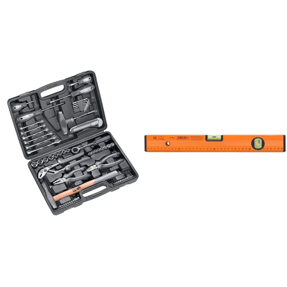 kwb Werkzeugkoffer aus robustem Hartkunststoff & CON:P Wasserwaage, Leichtmetall, 2 Libellen, Stossk