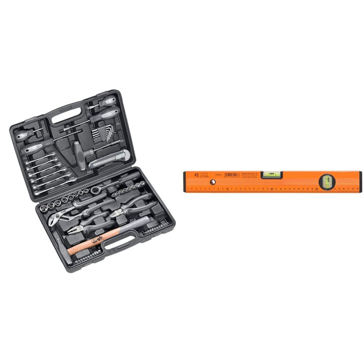 kwb Werkzeugkoffer aus robustem Hartkunststoff & CON:P Wasserwaage, Leichtmetall, 2 Libellen, Stossk