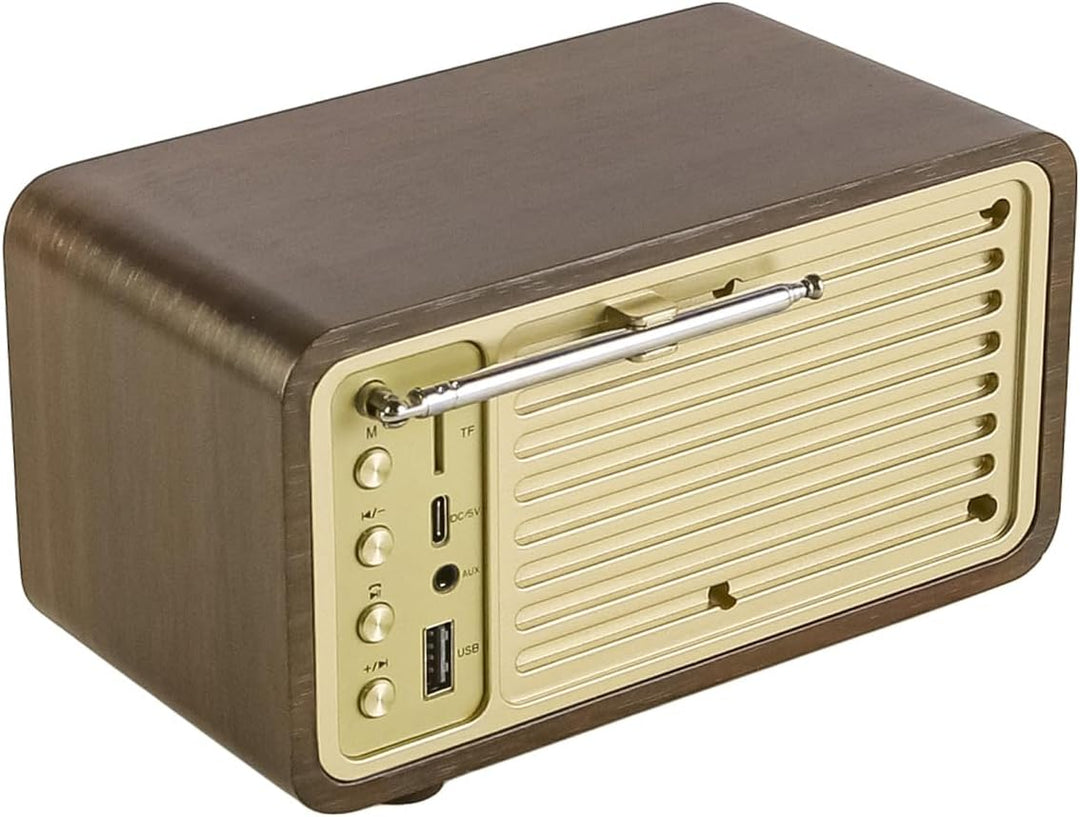Retro-Bluetooth-Radio, Holzmaserungsdesign, Retro-5-W-Lautsprecher, 1800-mAh-Akku, AUX/USB/TF-Karte,