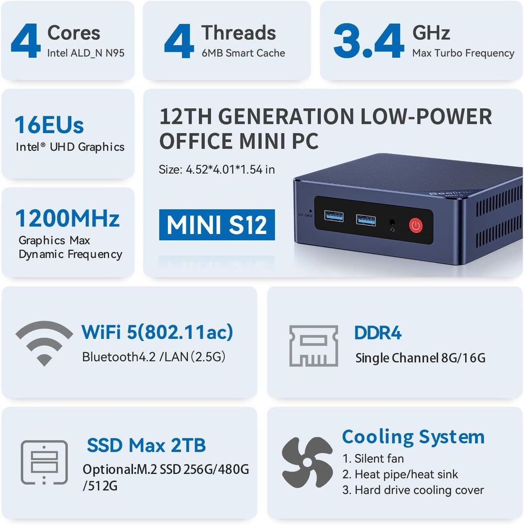 Beelink MINI-S13 Mini PC, Intel Twin Lake-N150 Processor (bis zu 3.60GHz) Mini Computer Windows 11 H