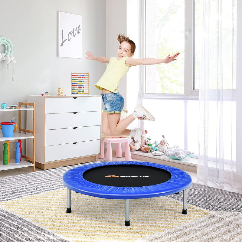 GYMAX Ø97 cm Mini Trampolin klappbar, Fitness Trampolin für Erwachsene & Kinder, Gartentrampolin bis