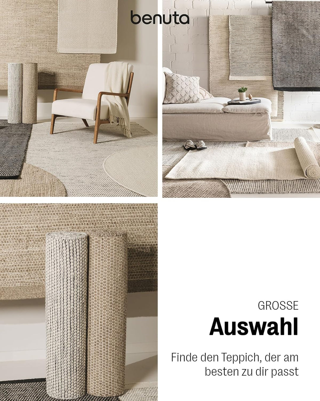 benuta Pure Wollteppich Rocco - Braun 150 cm Rund - Handgewebt - Im Style: Wolle, Uni, Boho, Hygge &