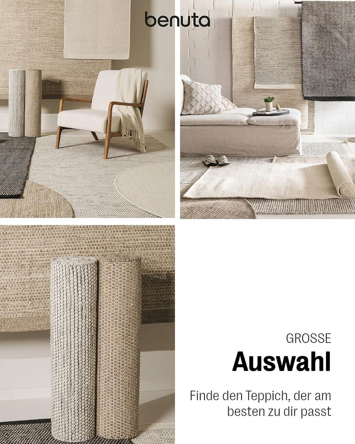 benuta Pure Wollteppich Rocco - Braun 150 cm Rund - Handgewebt - Im Style: Wolle, Uni, Boho, Hygge &