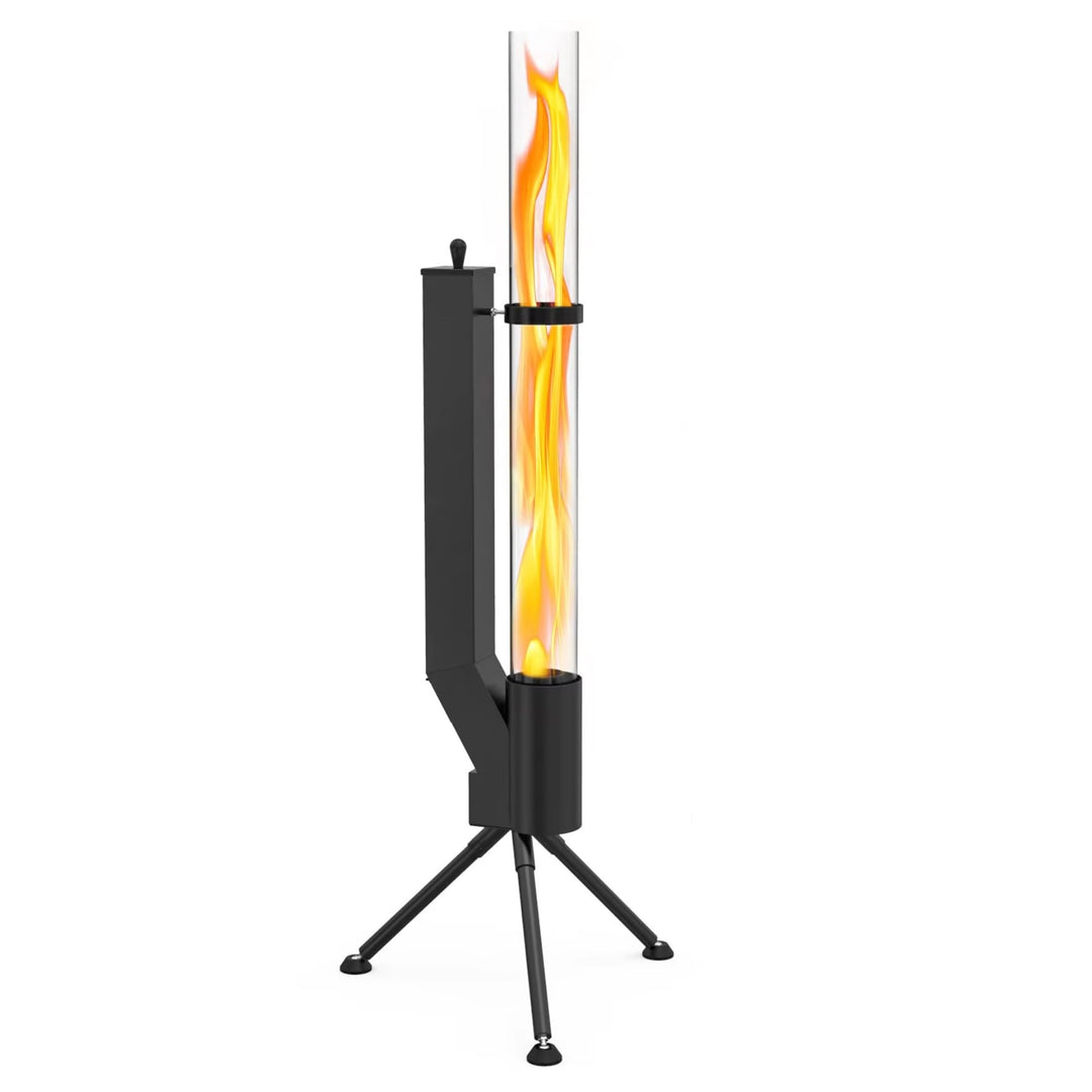 Albatros hochwertige Pelletfackel Schwarz | Raketenofen für den Garten | mit Glas Feuerrohr | Terras