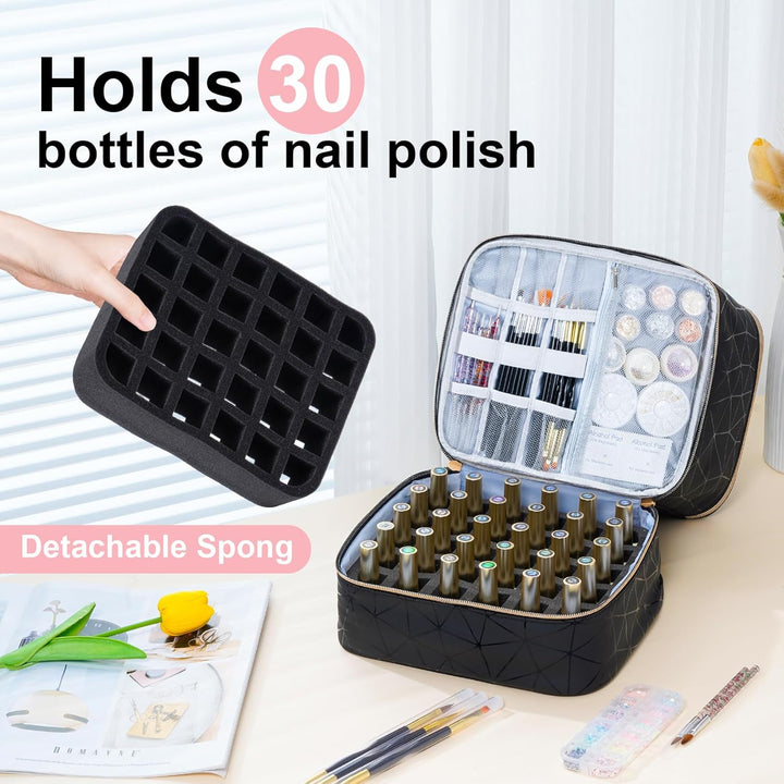 Uross Nagellack Organizer für 30 Nagellackflaschen und 1 LED-Nagellampe, Nagellack Aufbewahrung Tasc