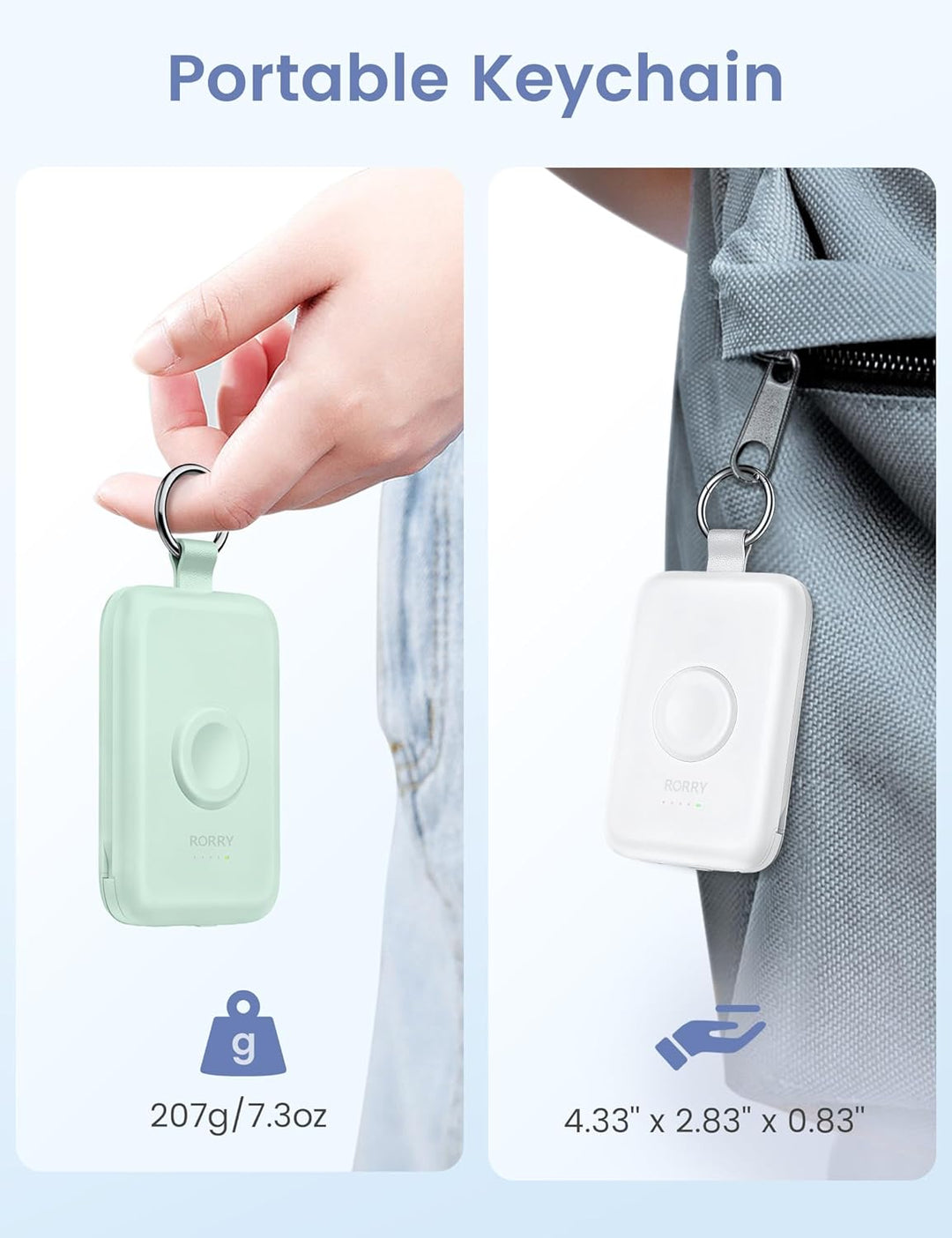 RORRY Power Bank,10000mAh PD 20W Leistung, Reise Schlüsselanhänger Ladegerät Kompatibel mit iPhone 1