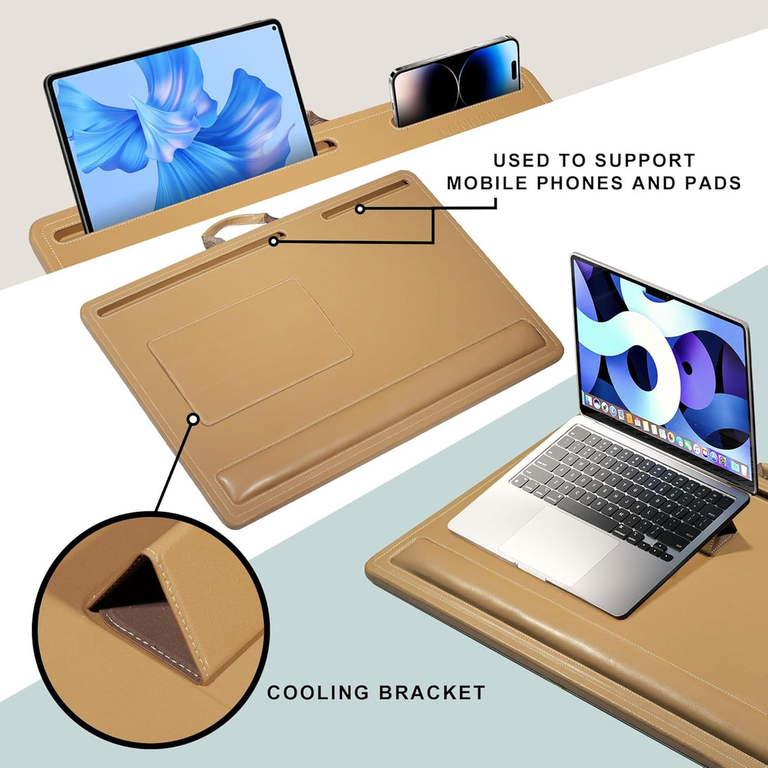 CENNBIE Extragrosser Laptoptisch aus Leder mit Memory-Schaum-Kissen, 60x40 cm, verstellbar für Lapto