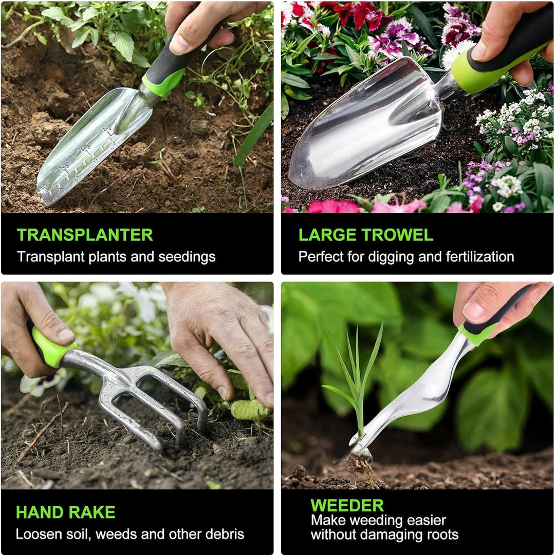 Gartenwerkzeug Set, 10 Stück Schwerlast Edelstahl Gartenarbeit Kit mit Non-Slip Griff Garten Geschen
