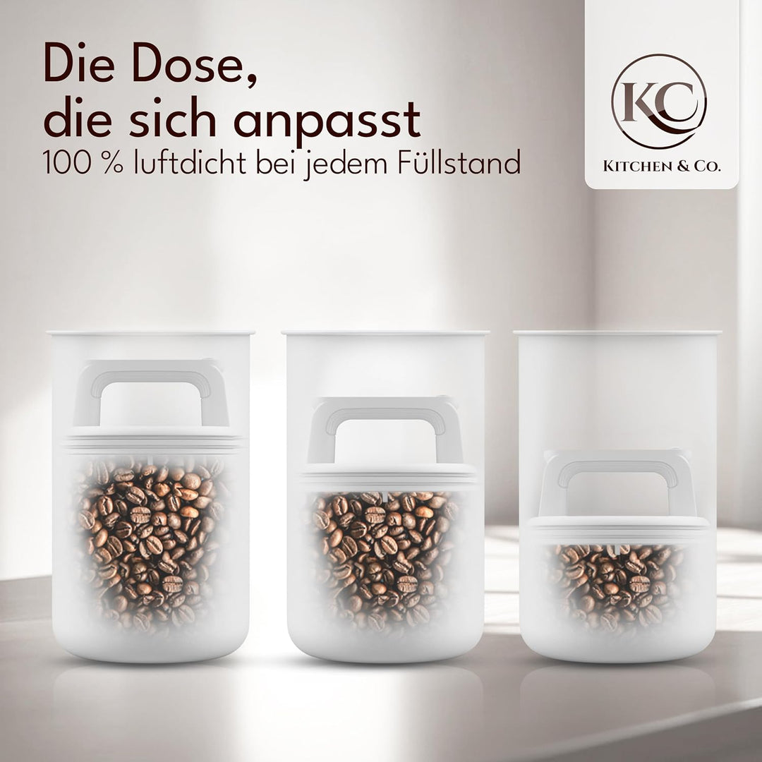 Kaffeedose luftdicht für 1 kg Kaffeebohnen mit Vakuumdeckel (Behälter für Kaffee, Tee, Edelstahl Dos