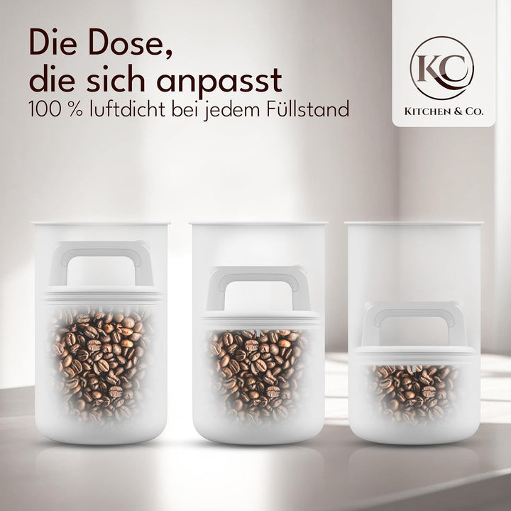 Kaffeedose luftdicht für 1 kg Kaffeebohnen mit Vakuumdeckel (Behälter für Kaffee, Tee, Edelstahl Dos