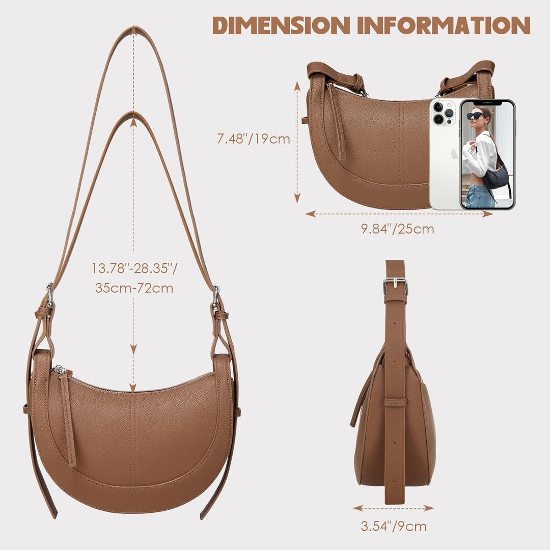 Travistar Umhängetasche Damen Halbmond Crossbody Bag Damen Klein Schultertasche Leder Schwarze Handt