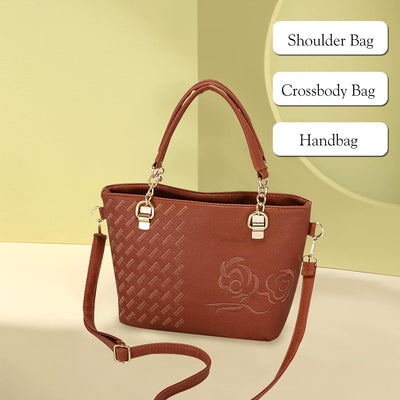 FANDARE Elegante Damen Umhängetaschen Stickerei Schultertasche Frauen Handtasche PU Leder Wasserdich