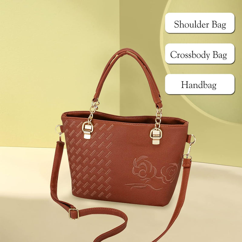 FANDARE Elegante Damen Umhängetaschen Stickerei Schultertasche Frauen Handtasche PU Leder Wasserdich