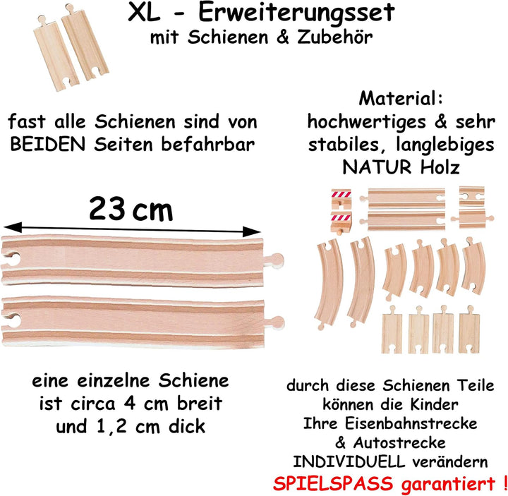 XL - Holz - Schienenset - für Eisenbahn/Holzeisenbahn - passend für alle Schienen-Systeme & Strassen