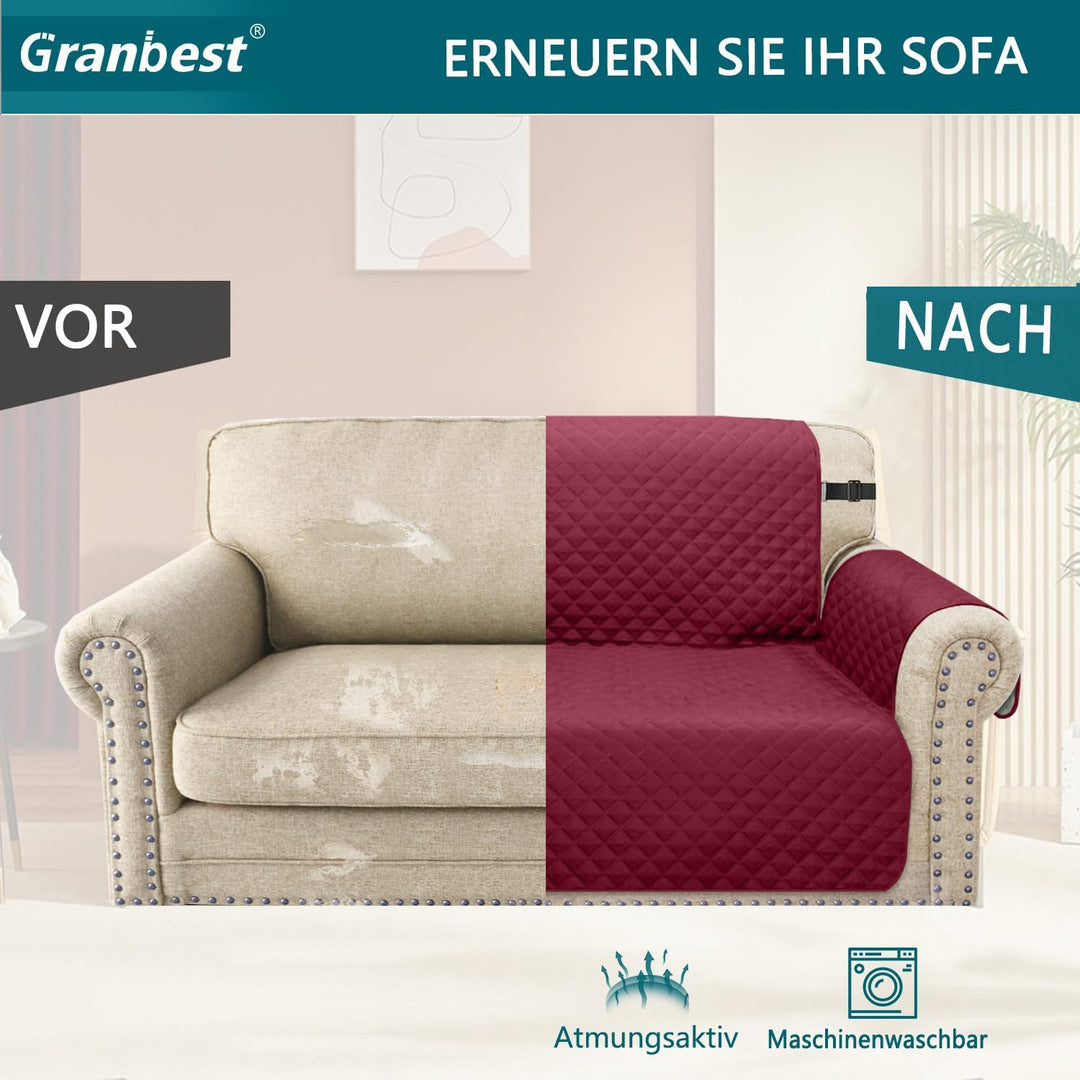 Granbest wasserdichte Sofabezug 3 Sitzer rutschfeste Couchbezug mit Elastischen Riemen, Waschbare So