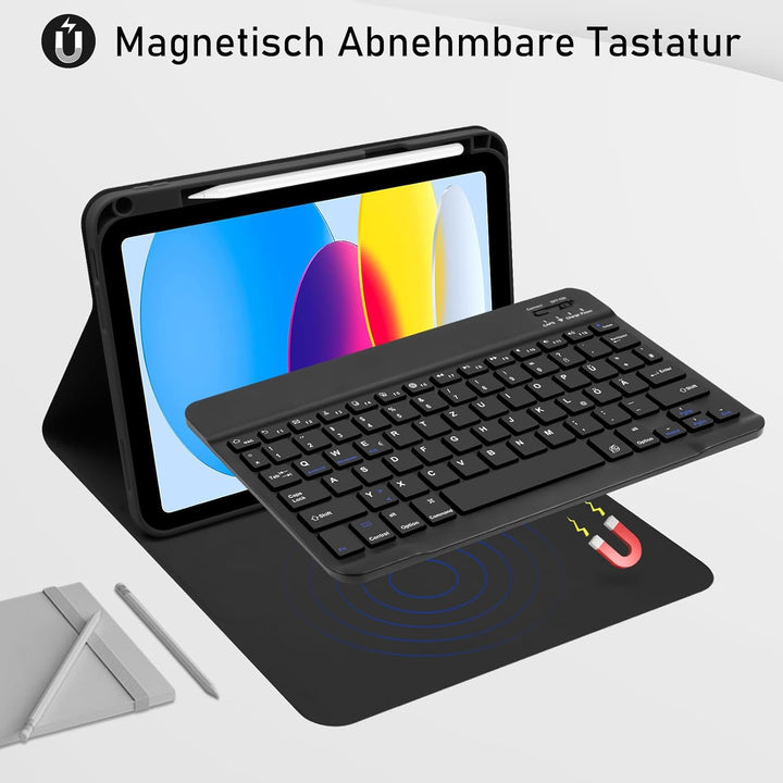 Hülle mit Tastatur für Ipad A16 11 Generation 2025/10 Generation 2022 (10,9/11 Zoll) - QWERTZ Layout