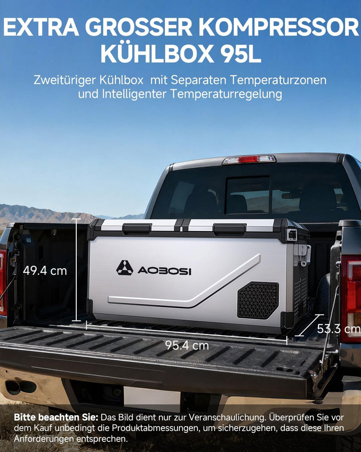 AAOBOSI Kompressor Kühlbox 95L Edelstahl, mit APP, -20°C bis 20°C, 12V 230V | Edelstahl-Gehäuse, APP