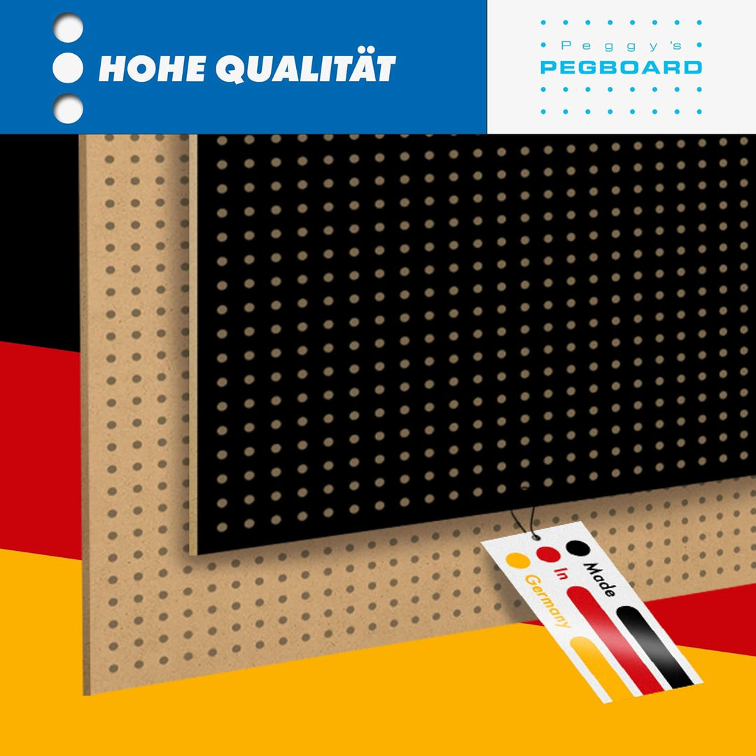 Peggy´s PEGBOARD Mini Lochwand aus Holz (MDF) 50 x 40 x 0,3 cm - Lochung Ø5 mm Abstand 15 mm - schwa