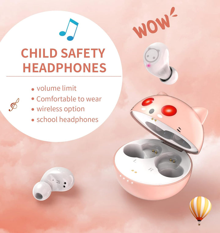 Togetface Pink Bluetooth Headphones In-Ear Wireless Headphones Earphones with Cute Cat Charging Case