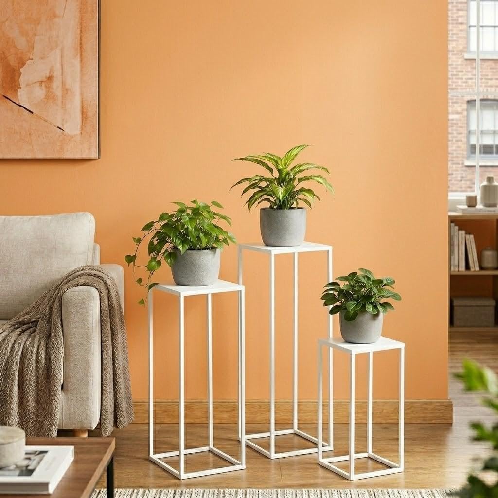 DanDiBo Blumenhocker Metall Weiss Eckig Blumenständer Beistelltisch 96482 3er Set Blumensäule Modern