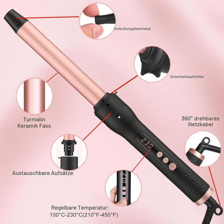 Lockenstab 5 in 1, Lockenstäbe 3 Fässer Welleneisen Set mit austauschbaren Keramik Lockenstab 13-32m